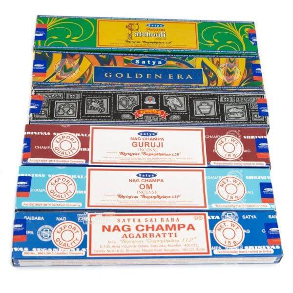 køb satya gavesæt med 12 forskellige røgelse