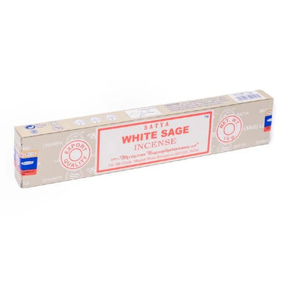Satya hvid salvie røgelsespinde – 15 g, ca. 50 min. pr. pind