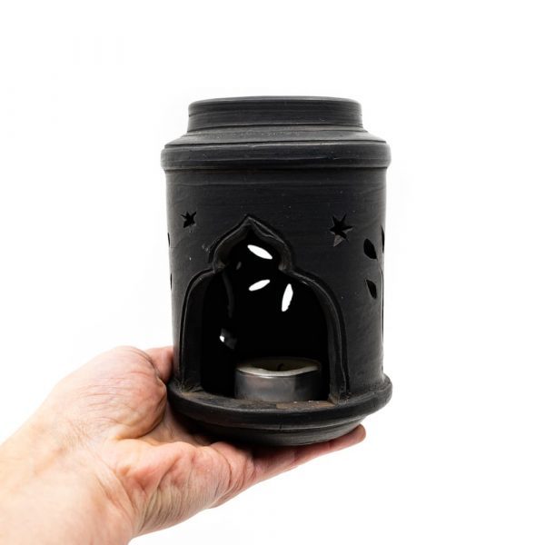 køb en høj sort oliebrænder i terracotta keramik